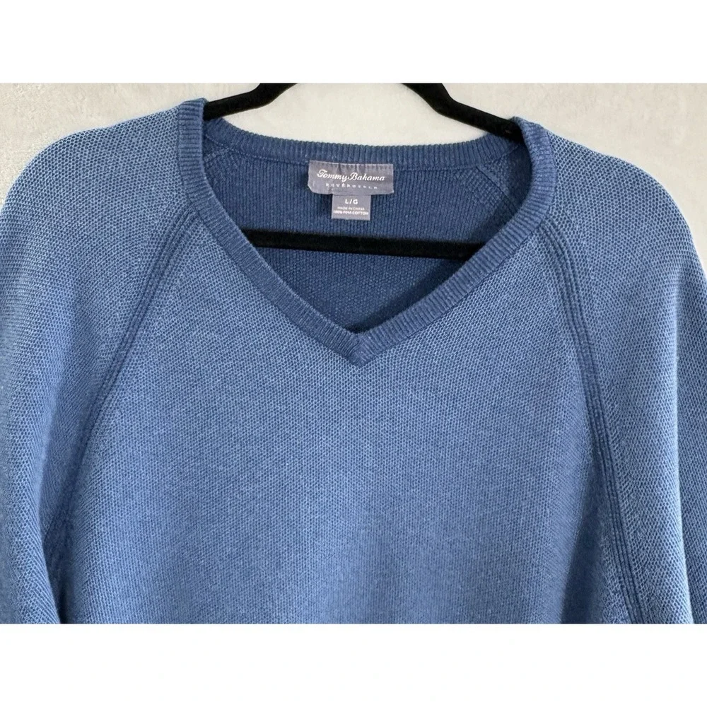 TOMMY BAHAMA Men Reversible‎ Pullover Sweater V Neck Pima Cotton Sz L Blue 81-22